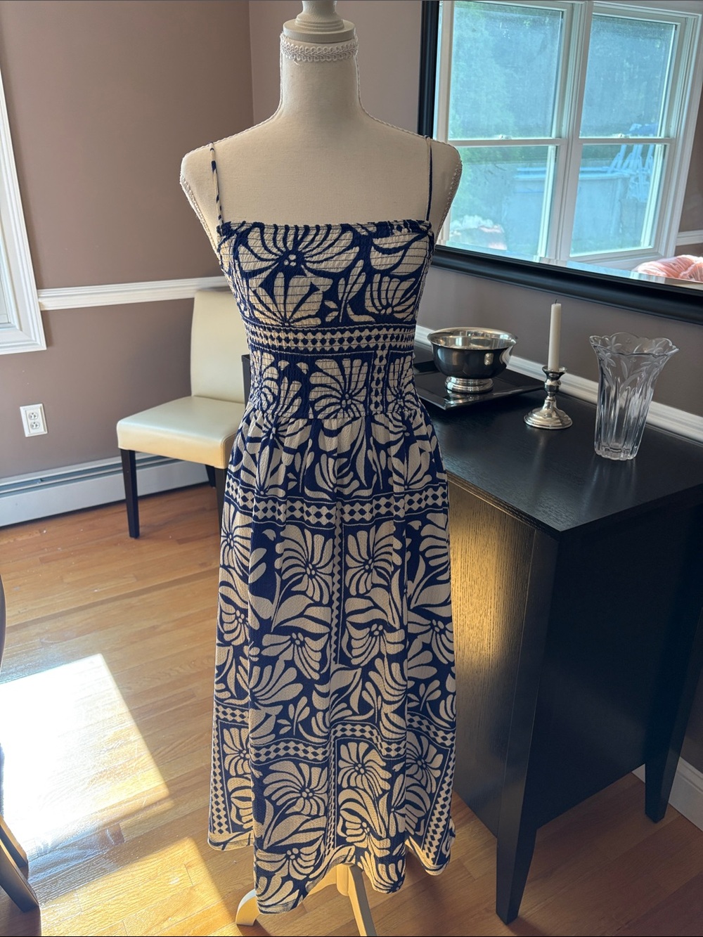 H&M Navy and Cream Floral Maxi Dress